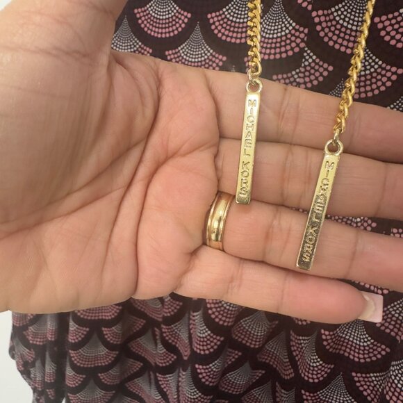 Michael Kors Womens Gold Chain Lace Up Collar Blouse SZ L Stretct Marron & Pink - Picture 3 of 11